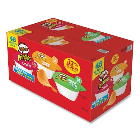 Pringles Potato Chips; Orig; Cheddar Cheese; Sour Cream and Onion, 0.74oz, PK48 3800014991